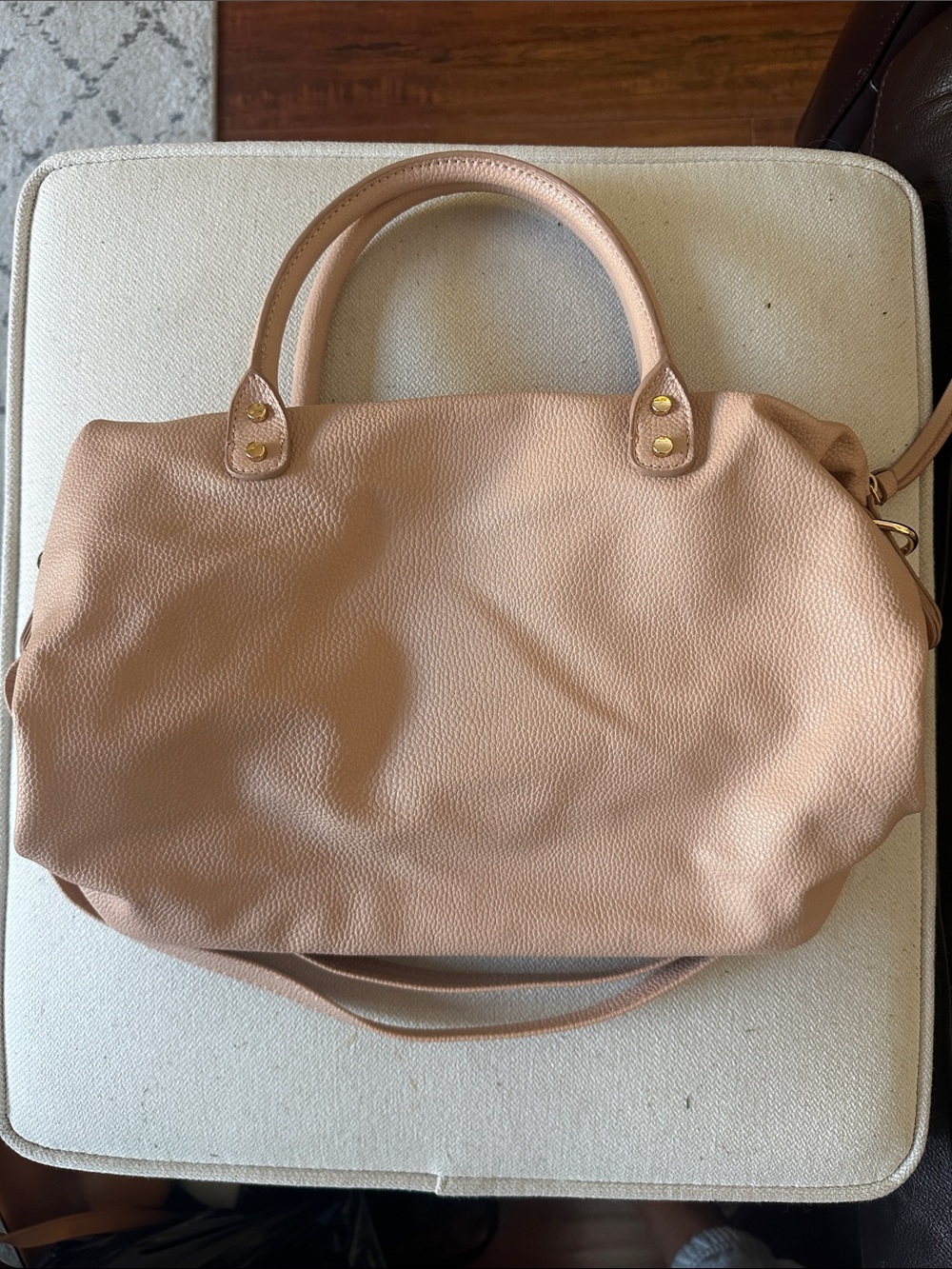 Peach Leather Top-Handle Tote Bag - Women's Carryall